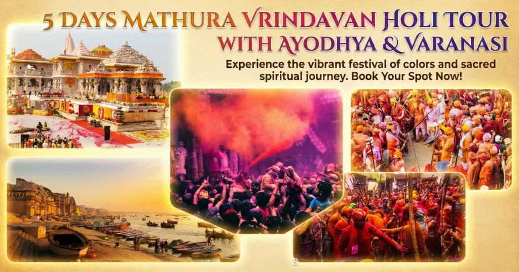 5 Days Mathura Vrindavan Holi Tour with Ayodhya & Varanasi – Braj Holi, Lathmar & Sacred Cities Journey